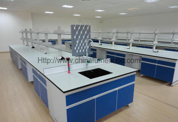 3000x1500x850mm de Bank van het Laboratoriumeiland met Regelbare Betalende Houten Kabinetten 0