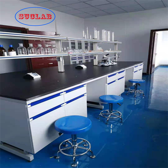 De blauwe Fabrikanten van het het Laboratoriummeubilair van Epoxyharsworktop Houten voor het Chemische Laboratorium Gebruiken 2