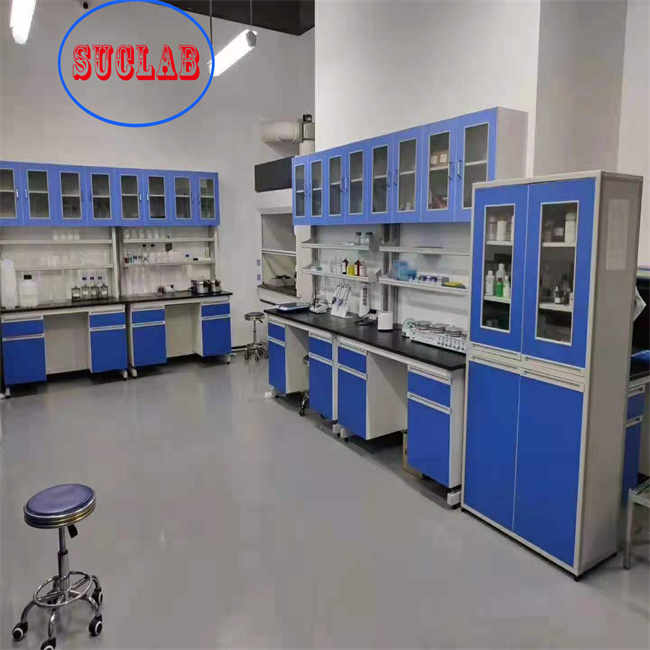 De blauwe Fabrikanten van het het Laboratoriummeubilair van Epoxyharsworktop Houten voor het Chemische Laboratorium Gebruiken 3