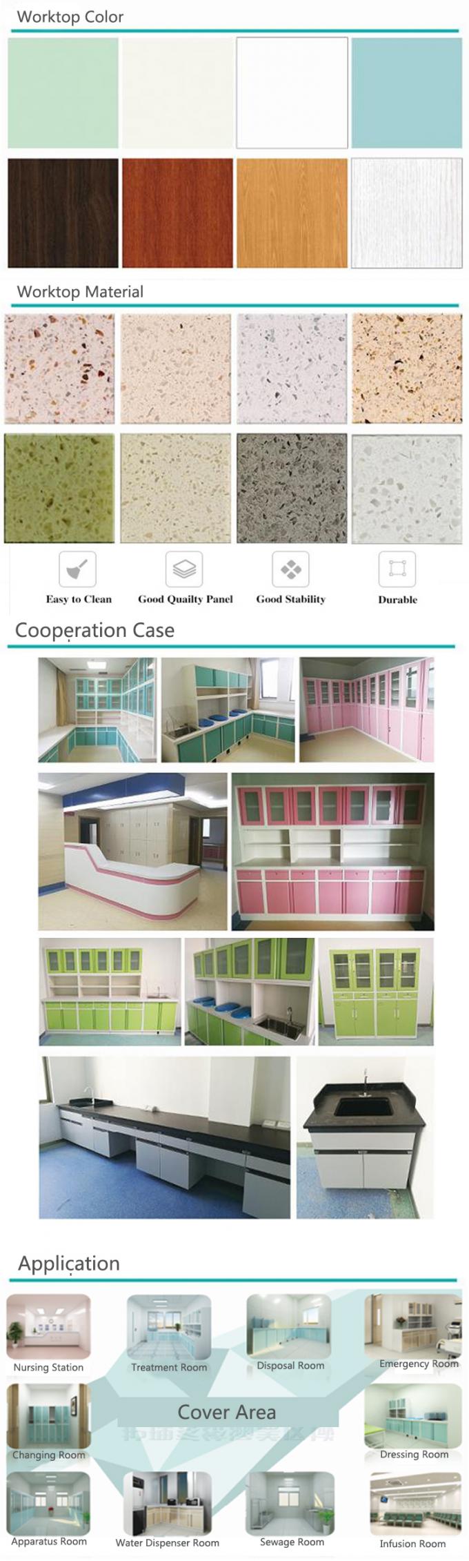 Duurzaam L 3000*W 600*H 850 tot 900 mm Ziekenhuiskasten Leveranciers Medische opslagkasten met 110 graden scharnier 0