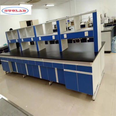 Goede prijs Goed georganiseerde chemielab bench met laden en glad blauw oppervlak online